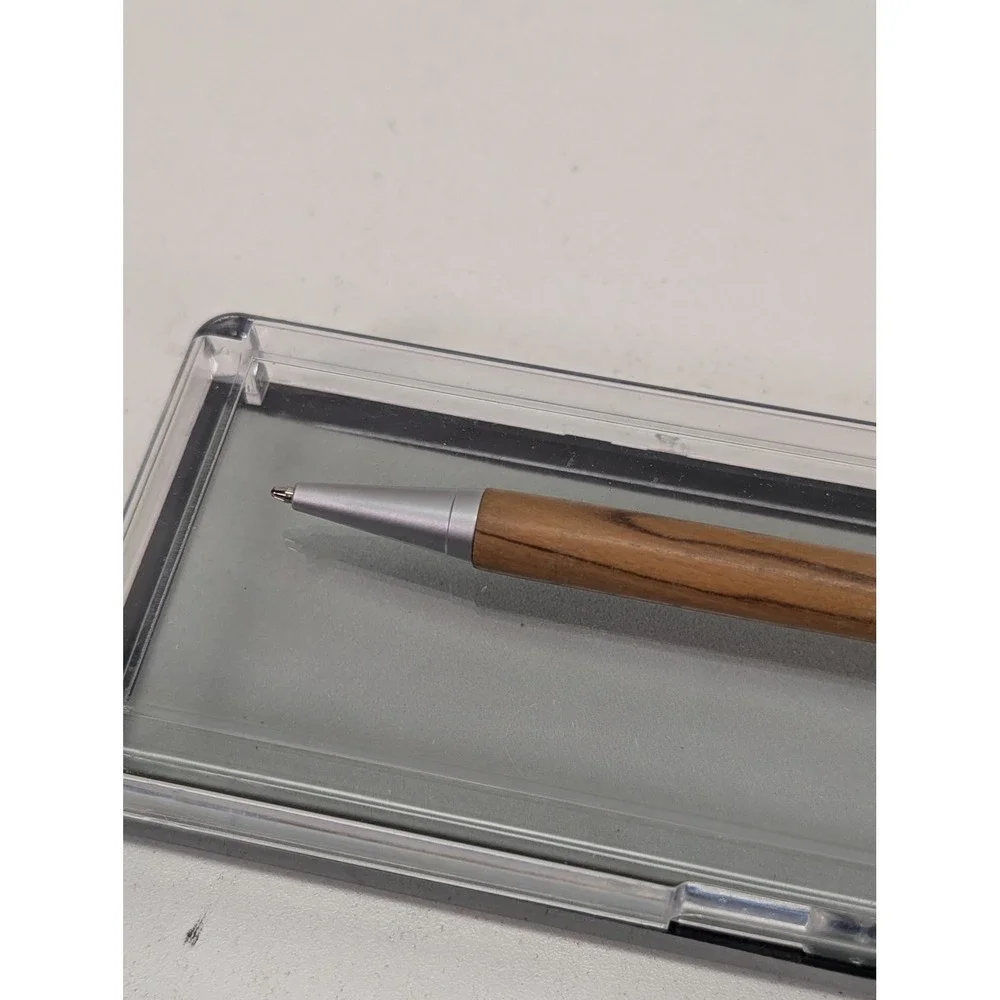 Slimline Twist Ballpoint Pen Oak Wood Satin Silver Finish Gift Boxed Handcrafted